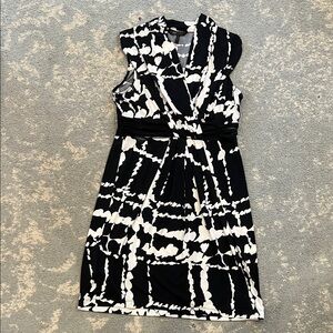 BCBGMaxAzria Black and White Abstract Midi Dress